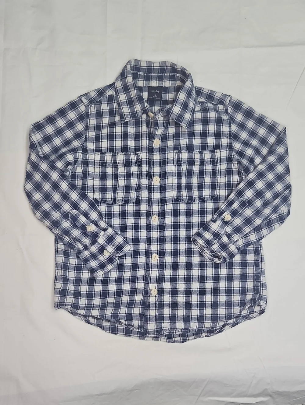 GAP Boys Navy & White Plaid Button-Down Shirt for Kids Size 5